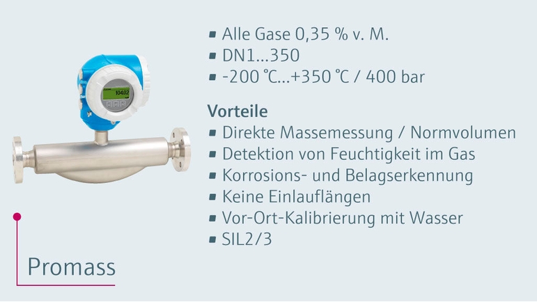 Gasdurchfluss Produktportfolio Promass